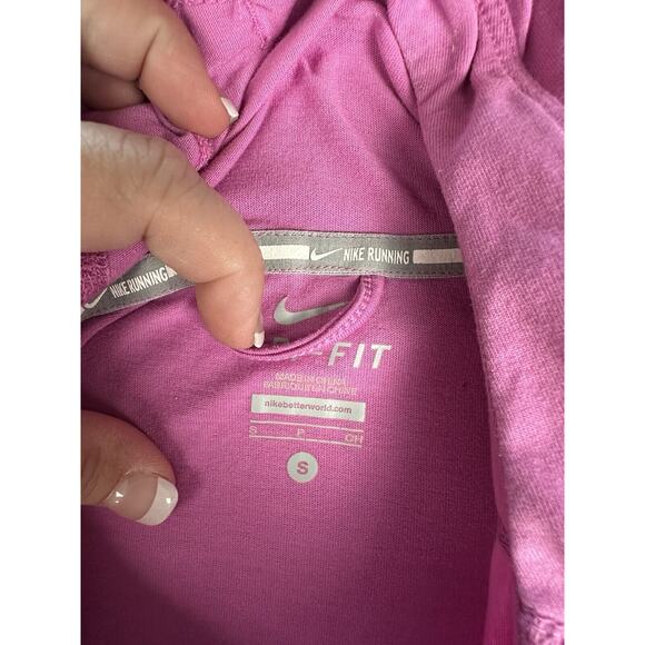NIKE Long Sleeve pink Running Dri-Fit thin hoodie Hand Covers and Pocket Small - Picture 5 of 8